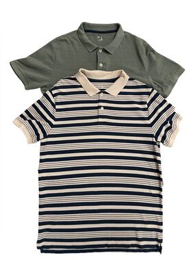 GAP Mens Striped Polo Shirts Lot of 2 Green Navy Blue Large